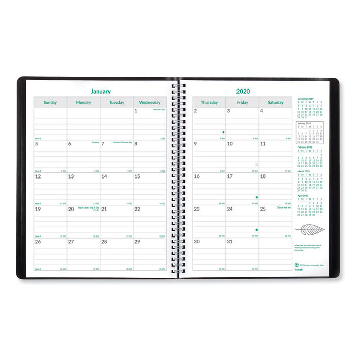 EcoLogix Recycled Monthly Planner, 11 x 8 1/2, Black Soft Cover, 2020
