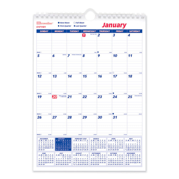 Twin-Wirebound Wall Calendar, One Month per Page, 8 x 11, White Sheets, 12-Month (Jan to Dec): 2023