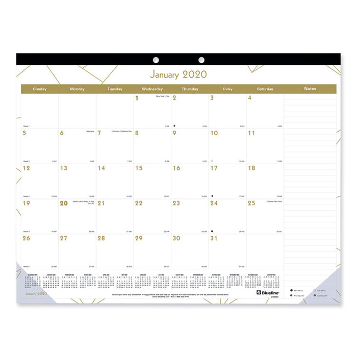 Gold Collection Monthly Desk Pad, 22 x 17, 2020