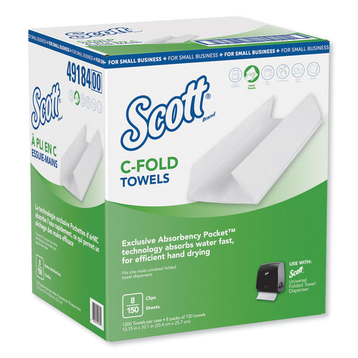 C-Fold Towels, Absorbency Pockets,10.13 x 13.15, White, 150/PK,8 PK/CT