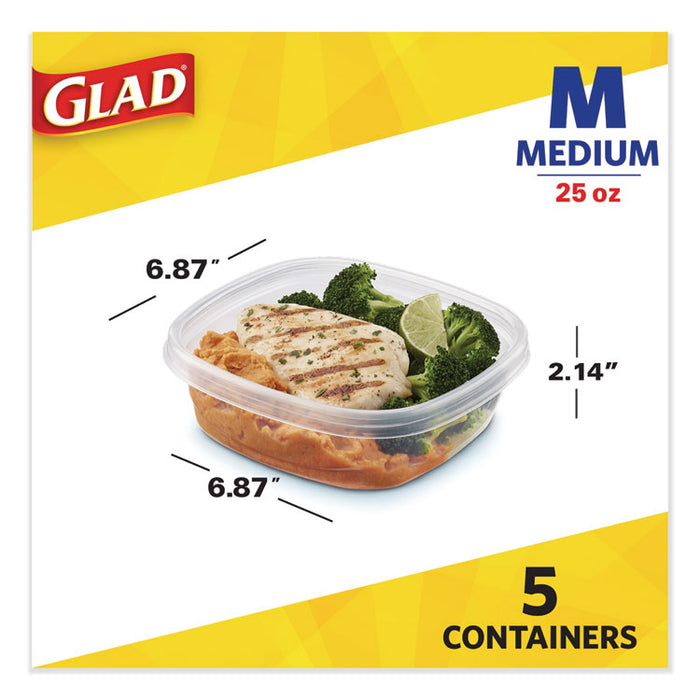 Entrée Food Storage Containers, 25 oz, 5/Pack, 6 Packs/Carton