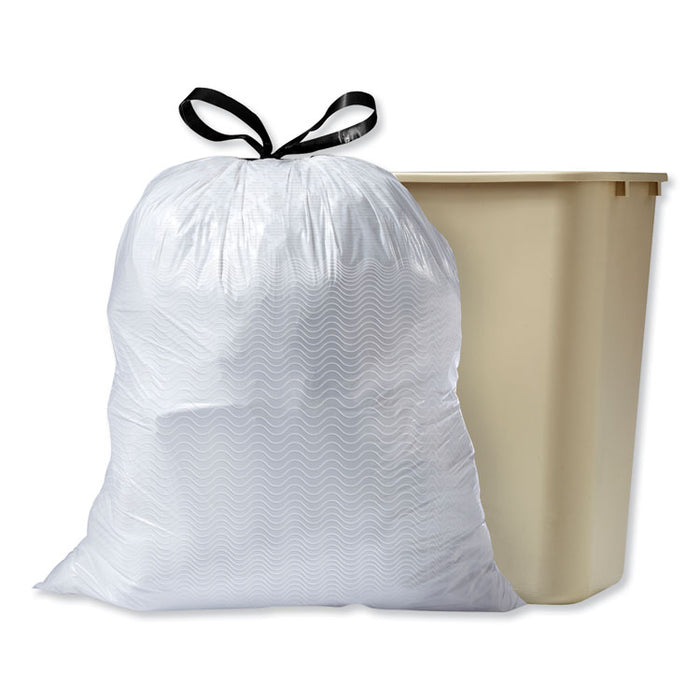 OdorShield Tall Kitchen Drawstring Bags, 13 gal, 0.95 mil, 24" x 27.38", White, 240/Carton