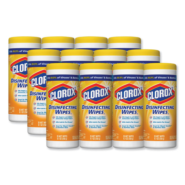 Disinfecting Wipes, 7 x 8, Crisp Lemon, 35/Canister, 12/Carton
