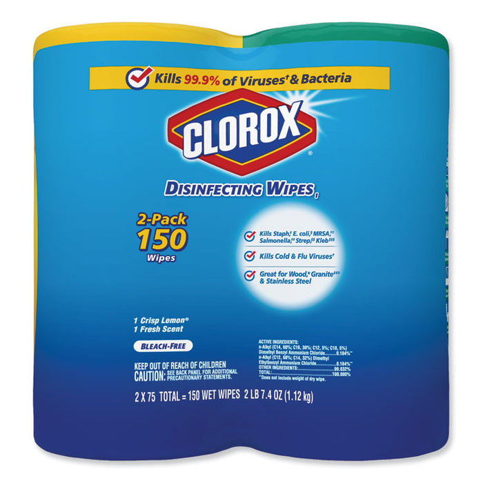 Disinfecting Wipes, 7 x 8, Fresh Scent/Citrus Blend, 75/Can, 2 Cans/PK, 6 PK/CT