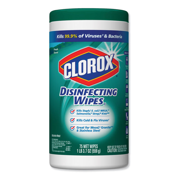 Disinfecting Wipes, Fresh Scent, 7 x 8, White, 75/Canister, 6 Canisters/Carton
