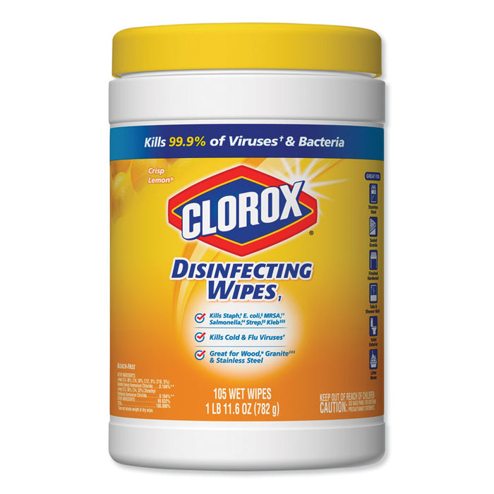 Disinfecting Wipes, 7 x 8, Crisp Lemon, 105/Canister, 4 Canisters/Carton