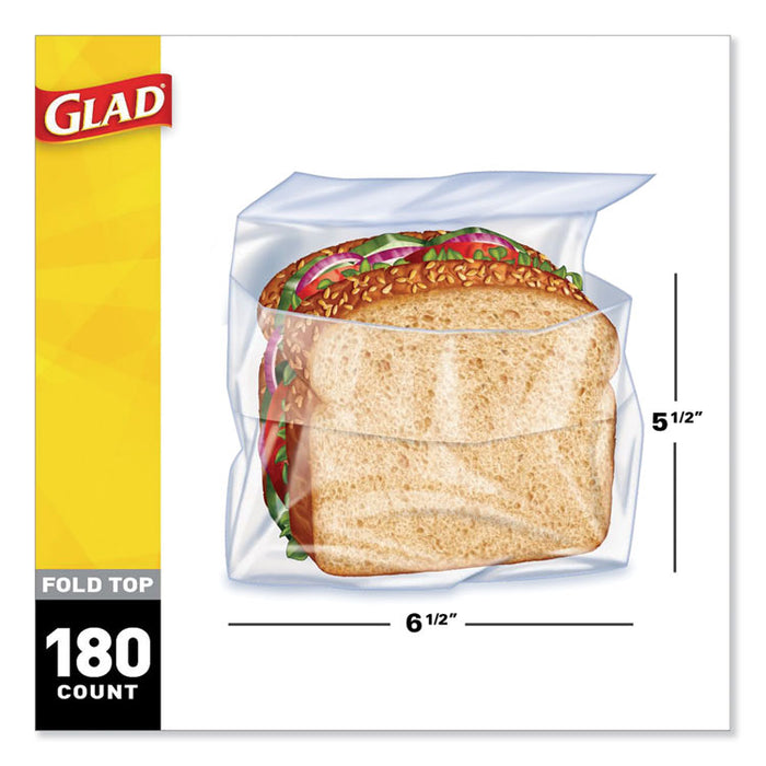 Fold-Top Sandwich Bags, 6.5" x 5.5", Clear, 180/Box
