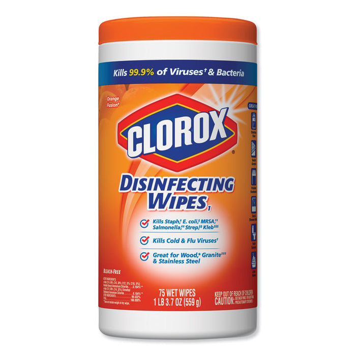 Disinfecting Wipes, 7 x 8, Orange Fusion, 75/Canister, 6 Canisters/Carton