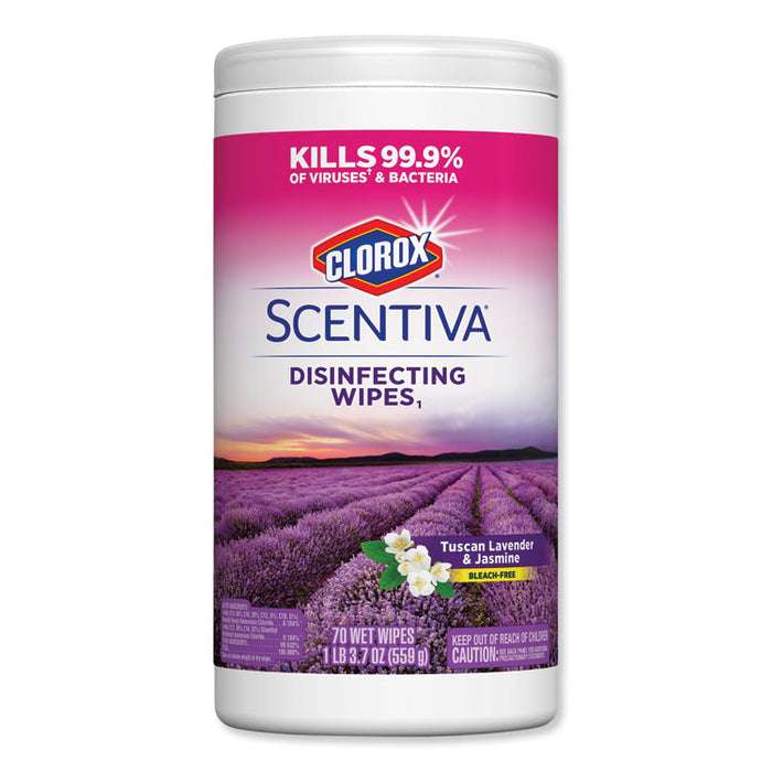 Scentiva Disinfecting Wipes, Tuscan Lavender and Jasmine, 7 x 8, 70/Can, 6/CT