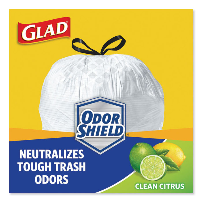 OdorShield Tall Kitchen Drawstring Bags, 13 gal, 0.95 mil, 24" x 27.38", White, 80/Box