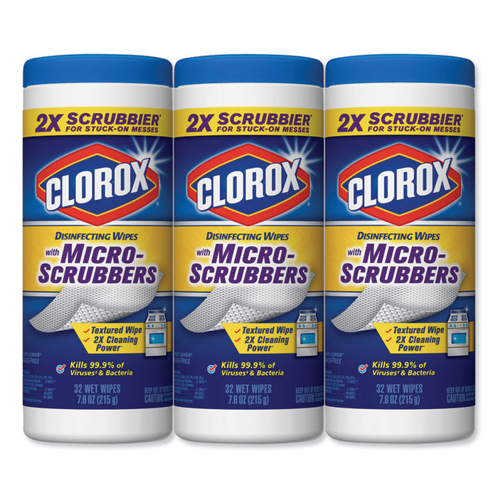 Disinfecting Wipes w/Micro-Scrubbers, 7x8, Crisp Lemon, 32/Canister,3/PK,5 PK/CT
