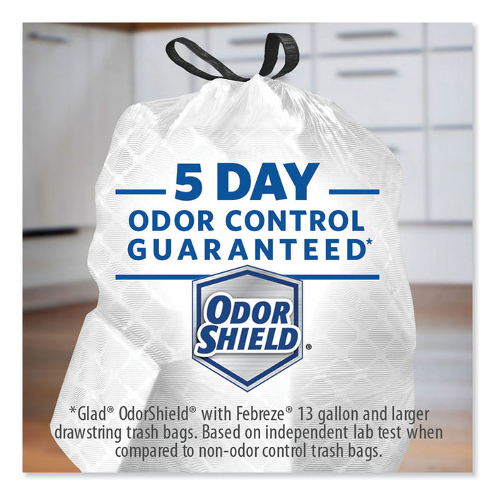 OdorShield Tall Kitchen Drawstring Bags, 13 gal, 0.95 mil, 24" x 27.38", White, 80/Box