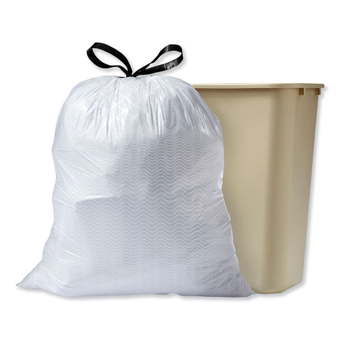 OdorShield Tall Kitchen Drawstring Bags, 13 gal, 0.95 mil, 24" x 27.38", White, 80/Box