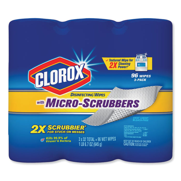 Disinfecting Wipes w/Micro-Scrubbers, 7x8, Crisp Lemon, 32/Canister,3/PK,5 PK/CT