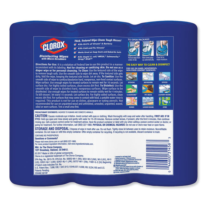 Disinfecting Wipes w/Micro-Scrubbers, 7x8, Crisp Lemon, 32/Canister,3/PK,5 PK/CT