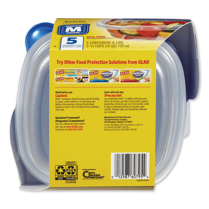 Entrée Food Storage Containers, 25 oz, 5/Pack, 6 Packs/Carton