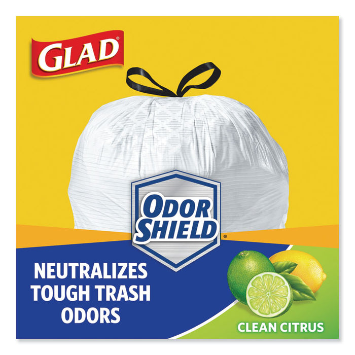 OdorShield Tall Kitchen Drawstring Bags, 13 gal, 0.95 mil, 24" x 27.38", White, 240/Carton