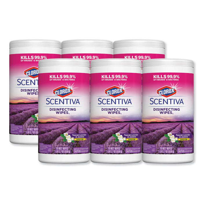 Scentiva Disinfecting Wipes, Tuscan Lavender and Jasmine, 7 x 8, 70/Can, 6/CT