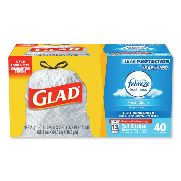 OdorShield Tall Kitchen Drawstring Bags, 13 gal, 0.78 mil, 24" x 27.38", White, 240/Carton