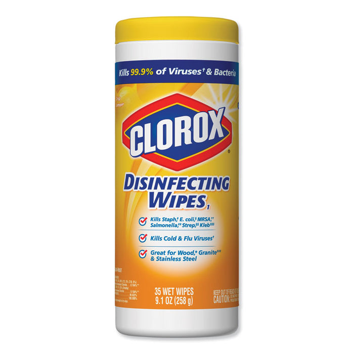 Disinfecting Wipes, 7 x 8, Crisp Lemon, 35/Canister, 12/Carton