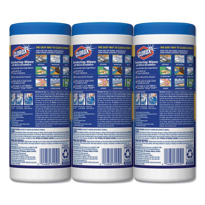 Disinfecting Wipes w/Micro-Scrubbers, 7x8, Crisp Lemon, 32/Canister,3/PK,5 PK/CT