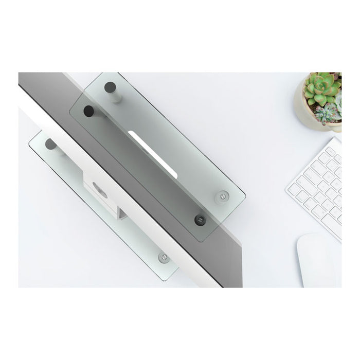 Adjustable Tempered Glass Monitor Riser, 15 3/4 x 9 1/2 x 3 1/2, Clear/Silver