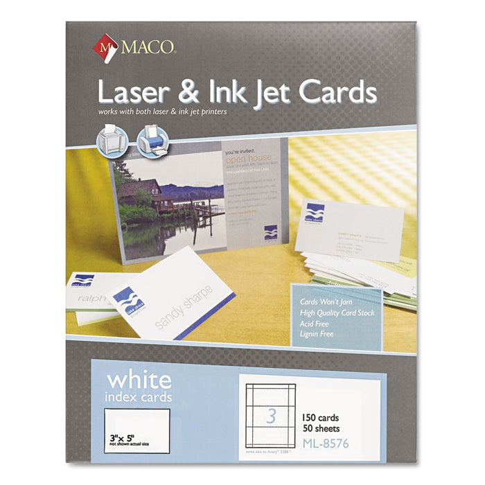 Unruled Microperforated Laser/Inkjet Index Cards, 3 x 5, White, 150 Cards, 3 Cards/Sheet, 50 Sheets/Box