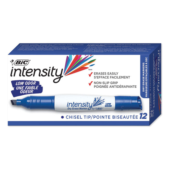 Intensity Low Odor Chisel Tip Dry Erase Marker, Broad Chisel Tip, Blue, Dozen