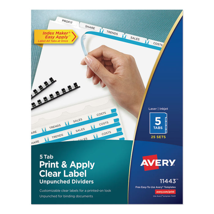 Print and Apply Index Maker Clear Label Unpunched Dividers, 5-Tab, Ltr, 25 Sets
