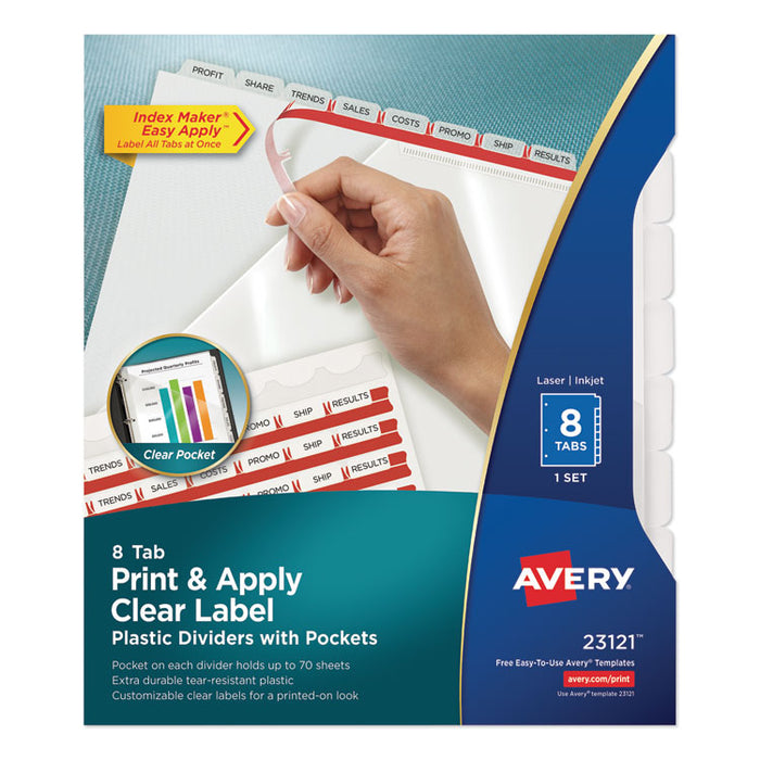 Print/Apply 1-Pocket Index Maker Clear Label Plastic Dividers with Printable Label Strip, 8-Tab, 11 x 8.5, Translucent, 1 Set