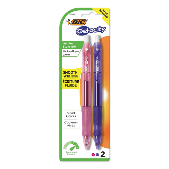 Gel-ocity Retractable Gel Pen, Medium 0.7mm, Assorted Ink/Barrel, 2/Pack
