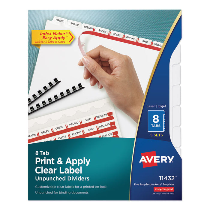 Print and Apply Index Maker Clear Label Unpunched Dividers, 8Tab, Letter, 5 Sets