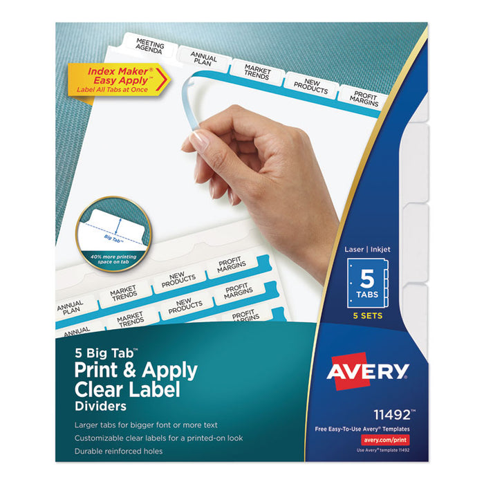 Print and Apply Index Maker Clear Label Dividers, 5 White Tabs, Letter, 5 Sets