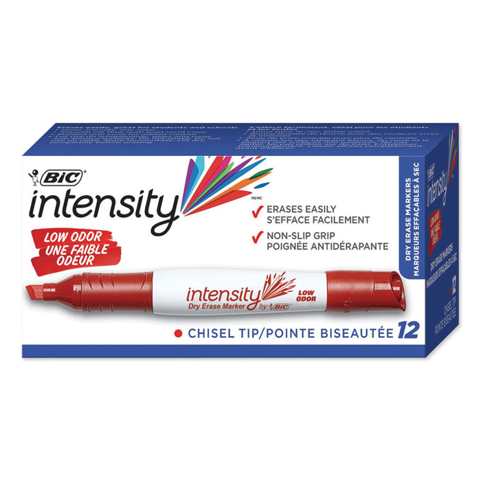 Intensity Low Odor Chisel Tip Dry Erase Marker, Extra-Broad Bullet Tip, Red, Dozen