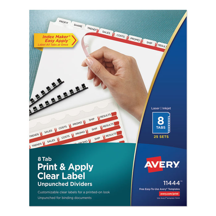 Print and Apply Index Maker Clear Label Unpunched Dividers, 8-Tab, Ltr, 25 Sets