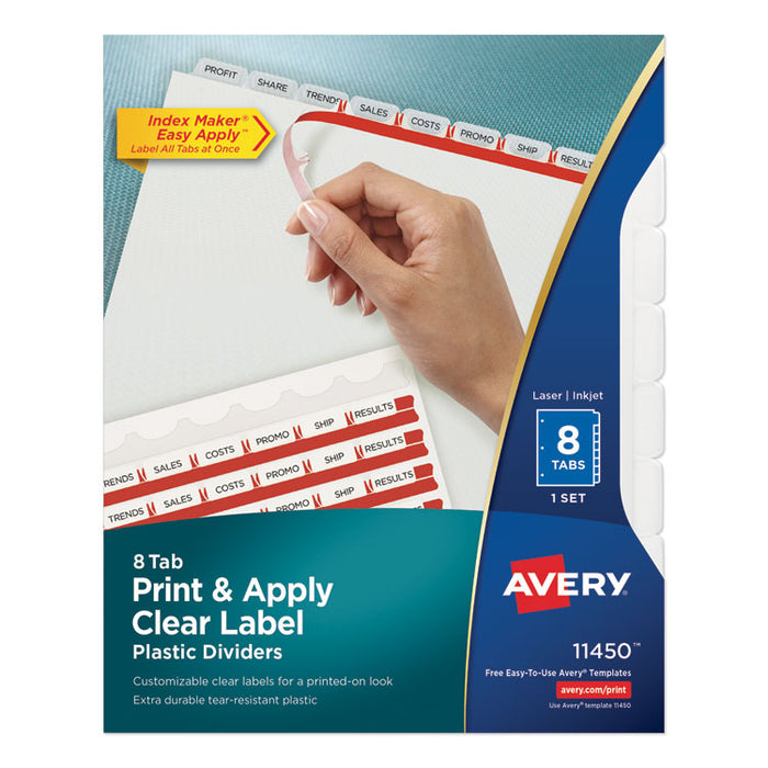 Print and Apply Index Maker Clear Label Plastic Dividers with Printable Label Strip, 8-Tab, 11 x 8.5, Translucent, 1 Set