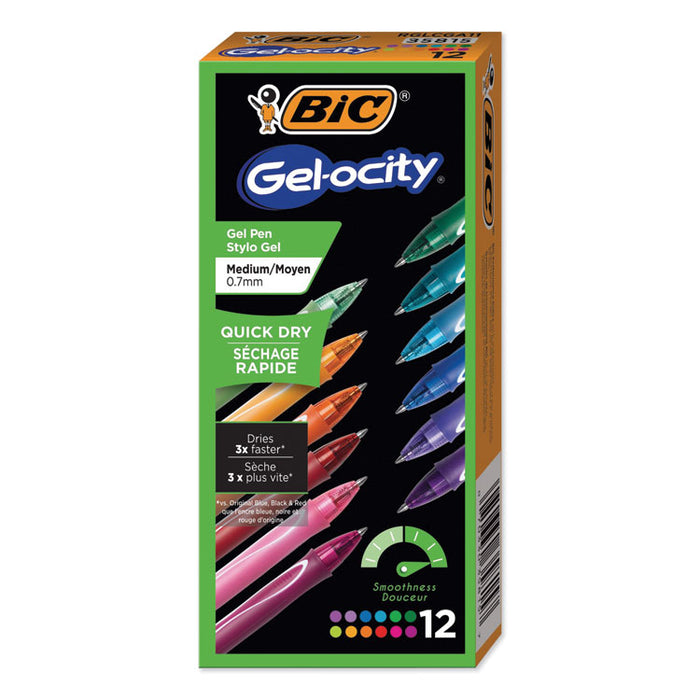 Gel-ocity Quick Dry Gel Pen, Retractable, Fine 0.7 mm, 12 Assorted Ink and Barrel Colors, Dozen