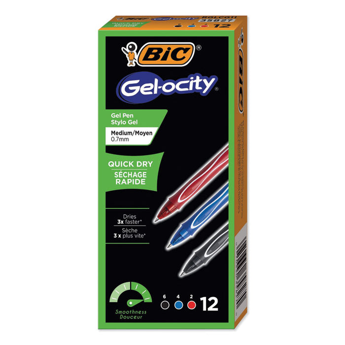 Gel-ocity Quick Dry Gel Pen, Retractable, Fine 0.7 mm, Three Assorted Ink and Barrel Colors, Dozen
