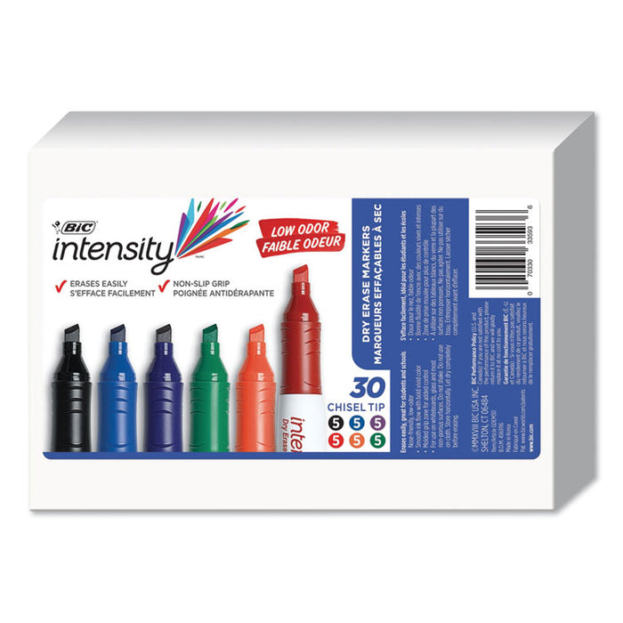 Intensity Low Odor Dry Erase Marker, Broad Chisel Tip, Assorted Colors, 30/Pack