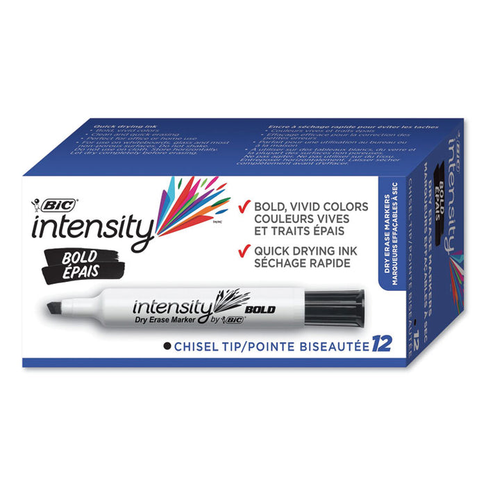 Intensity Bold Tank-Style Dry Erase Marker, Broad Chisel Tip, Black, Dozen