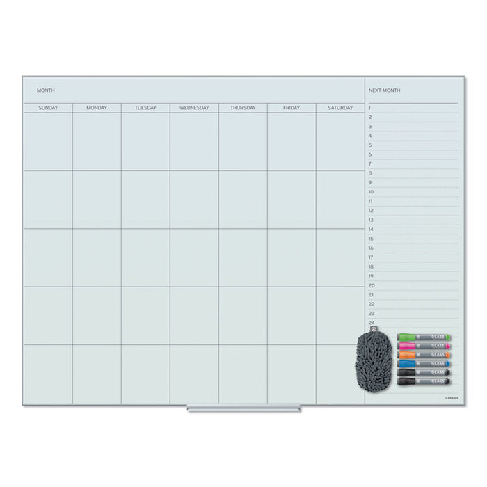 Floating Glass Dry Erase Undated One Month Calendar, 48 x 36, White