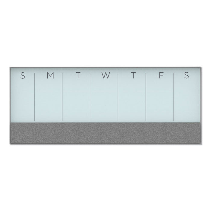3N1 Magnetic Glass Dry Erase Combo Board, 35 x 14.25, Week View, White Surface and Frame