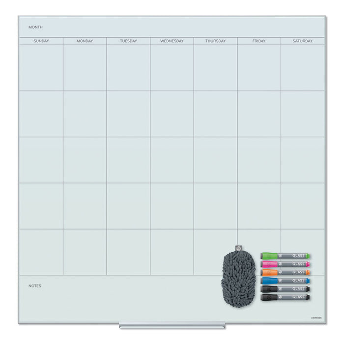 Floating Glass Dry Erase Undated One Month Calendar, 36 x 36, White