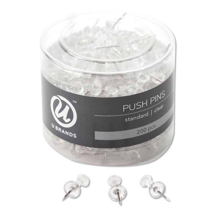 Standard Push Pins, Plastic, Clear, 7/16", 200/Pack