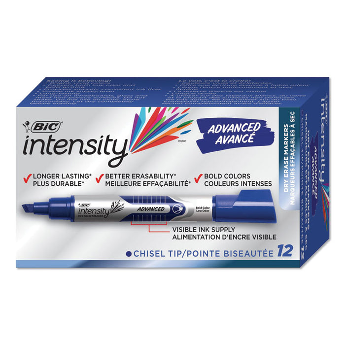 Intensity Tank-Style Advanced Dry Erase Marker, Broad Chisel Tip, Blue, Dozen
