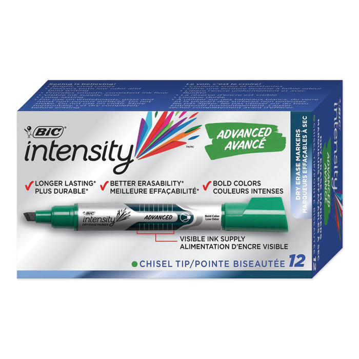 Intensity Advanced Dry Erase Marker, Tank-Style, Broad Chisel Tip, Green, Dozen