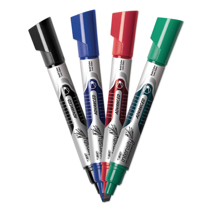 Intensity Advanced Dry Erase Marker, Tank-Style, Broad Chisel Tip, Assorted Colors, 4/Pack