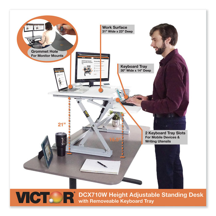 High Rise Height Adjustable Standing Desk with Keyboard Tray, 31w x 31.25d x 21h, White/Gray