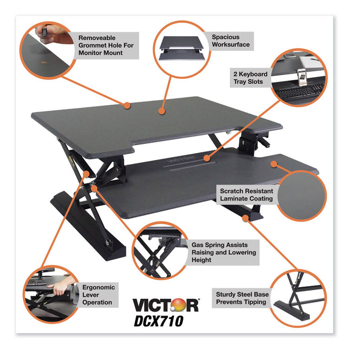 High Rise Height Adjustable Standing Desk with Keyboard Tray, 31" x 31.25" x 5.25" to 20", Gray/Black