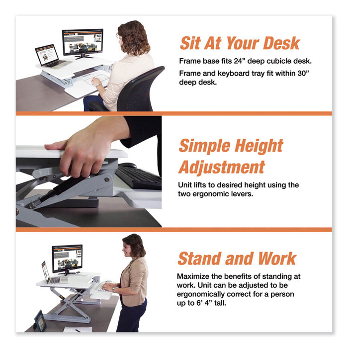 High Rise Height Adjustable Standing Desk with Keyboard Tray, 31w x 31.25d x 21h, White/Gray